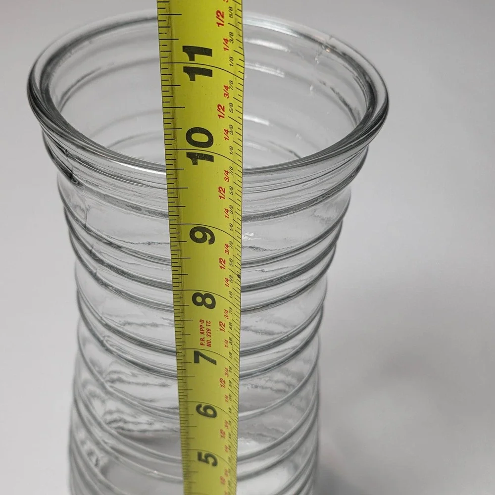 Vintage MCM Clear Ribbed Glass Vase Textured Banding‎ 9.75 Inch Marked 42